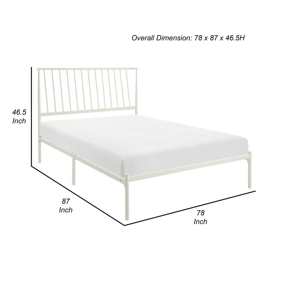 Angie King Size Platform Metal Bed, Subtly Angled Slats on Headboard, White - BM316844