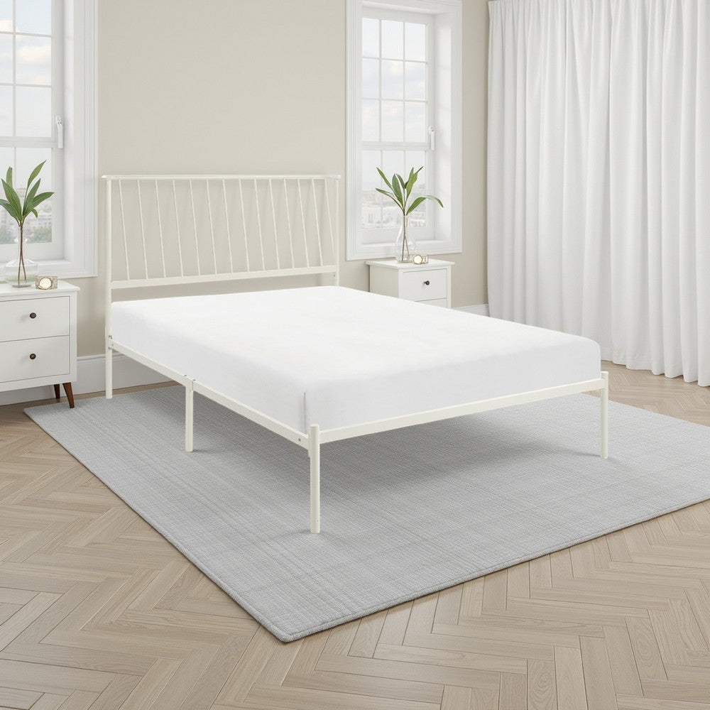 Angie King Size Platform Metal Bed, Subtly Angled Slats on Headboard, White - BM316844