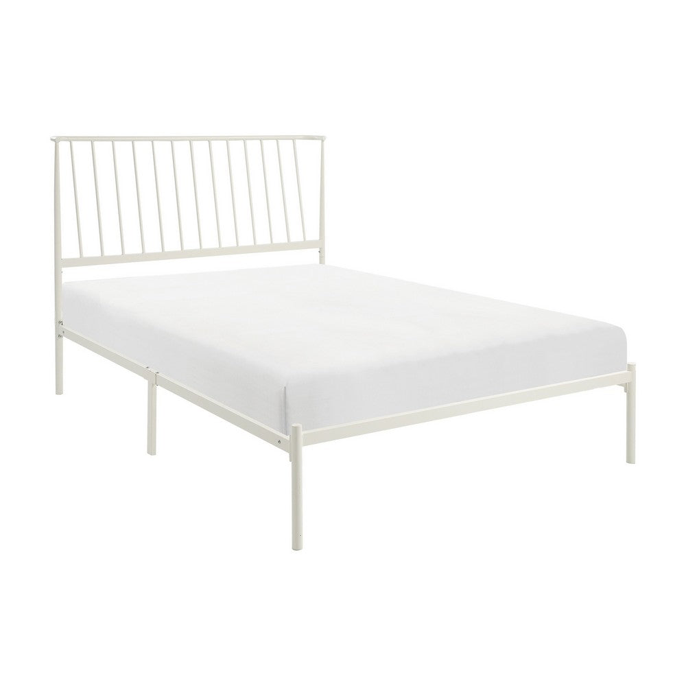 Angie King Size Platform Metal Bed, Subtly Angled Slats on Headboard, White - BM316844