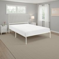 Angie Twin Size Platform Metal Bed, Subtly Angled Slats on Headboard, White - BM316845