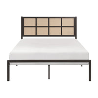 Annie Full Platform Metal Bed, Brown Faux Cane Panel Headboard, Dark Bronze - BM316846