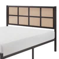 Annie Full Platform Metal Bed, Brown Faux Cane Panel Headboard, Dark Bronze - BM316846