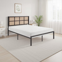 Annie Full Platform Metal Bed, Brown Faux Cane Panel Headboard, Dark Bronze - BM316846