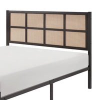 Annie King Platform Metal Bed, Brown Faux Cane Panel Headboard, Dark Bronze - BM316847