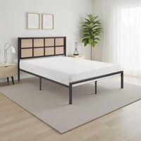 Annie King Platform Metal Bed, Brown Faux Cane Panel Headboard, Dark Bronze - BM316847