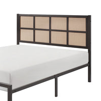 Annie Twin Platform Metal Bed, Brown Faux Cane Panel Headboard, Dark Bronze - BM316848