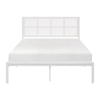 Annie Full Platform Metal Bed, White Faux Cane Panel Headboard, Low Profile - BM316849