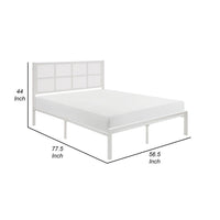 Annie Full Platform Metal Bed, White Faux Cane Panel Headboard, Low Profile - BM316849