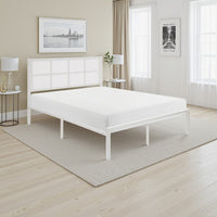 Annie Full Platform Metal Bed, White Faux Cane Panel Headboard, Low Profile - BM316849