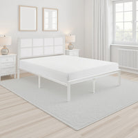 Annie King Platform Metal Bed, White Faux Cane Panel Headboard, Low Profile - BM316850