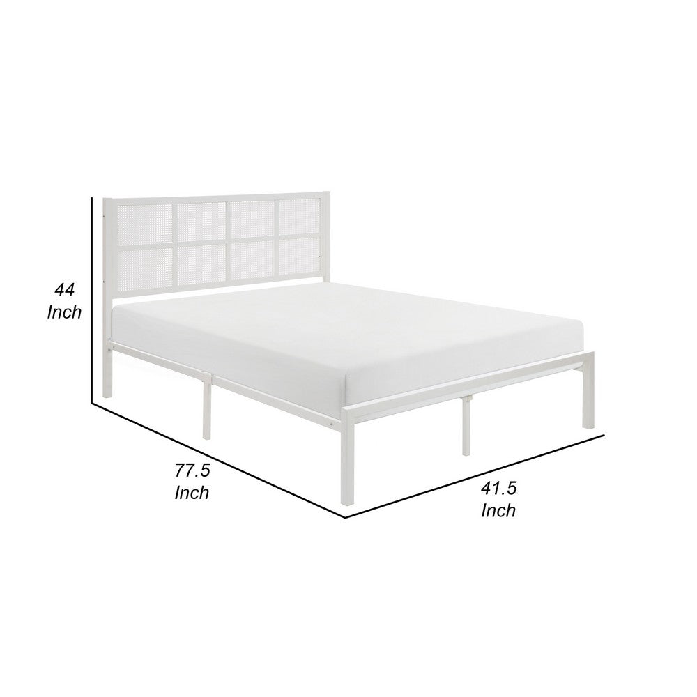 Annie Twin Platform Metal Bed, White Faux Cane Panel Headboard, Low Profile - BM316851