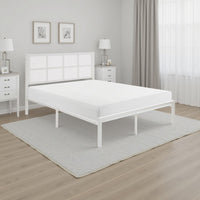 Annie Twin Platform Metal Bed, White Faux Cane Panel Headboard, Low Profile - BM316851