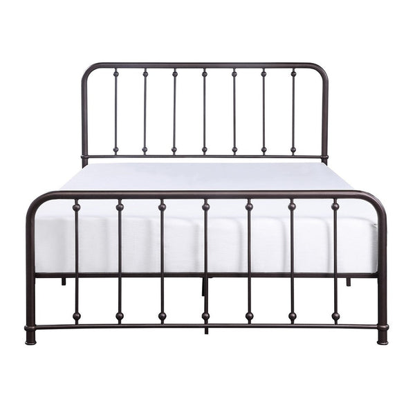 Ken King Size Metal Bed, Ball Accents on Vertical Slats, Antique Bronze - BM316852