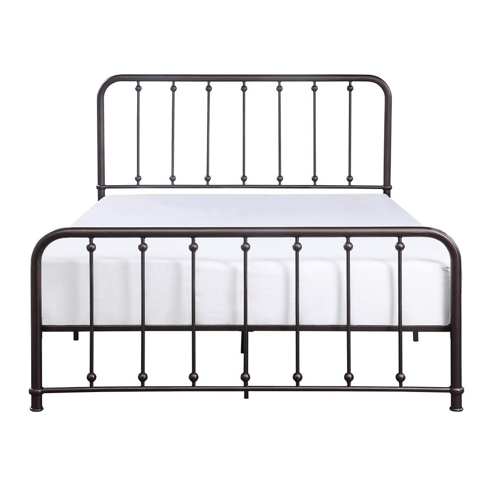 Ken King Size Metal Bed, Ball Accents on Vertical Slats, Antique Bronze - BM316852