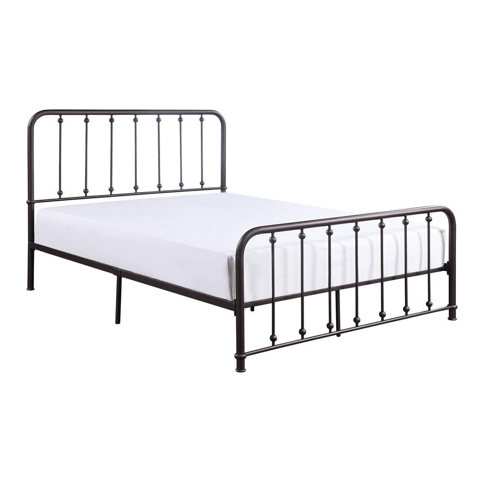 Ken King Size Metal Bed, Ball Accents on Vertical Slats, Antique Bronze - BM316852