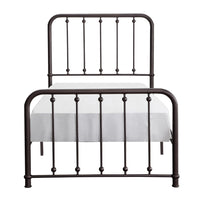 Ken Twin Size Metal Bed, Ball Accents on Vertical Slats, Antique Bronze - BM316853