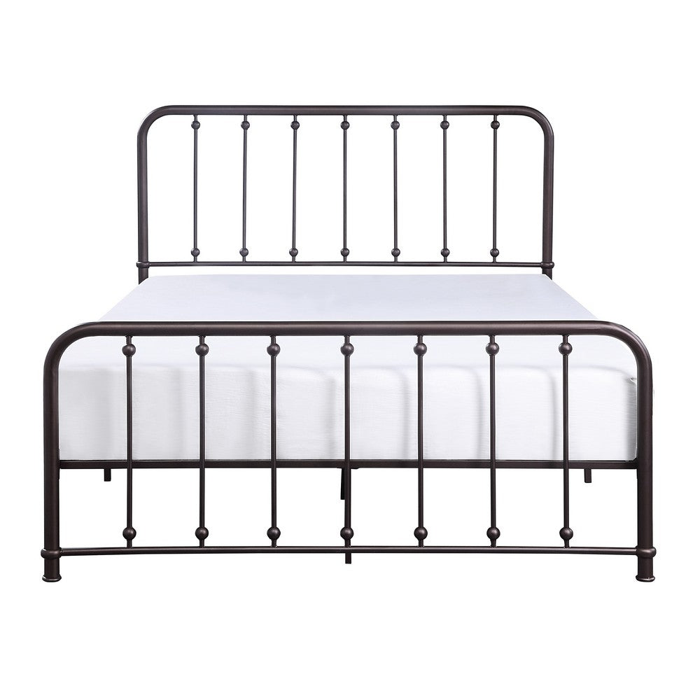 Ken Twin Size Metal Bed, Ball Accents on Vertical Slats, Antique Bronze - BM316853