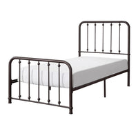 Ken Twin Size Metal Bed, Ball Accents on Vertical Slats, Antique Bronze - BM316853