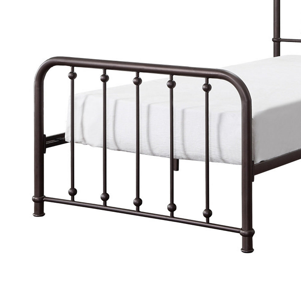 Ken Twin Size Metal Bed, Ball Accents on Vertical Slats, Antique Bronze - BM316853