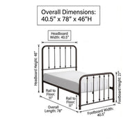 Ken Twin Size Metal Bed, Ball Accents on Vertical Slats, Antique Bronze - BM316853