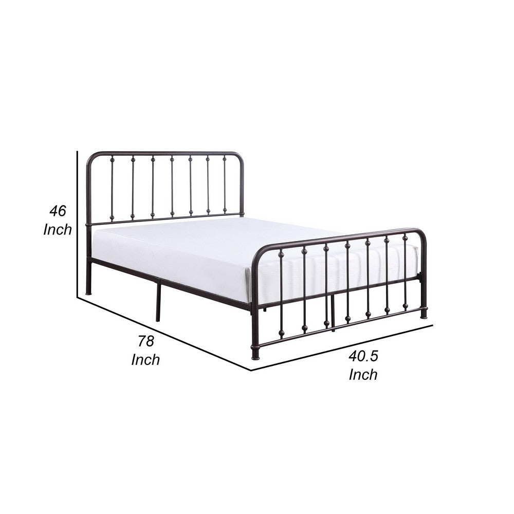 Ken Twin Size Metal Bed, Ball Accents on Vertical Slats, Antique Bronze - BM316853