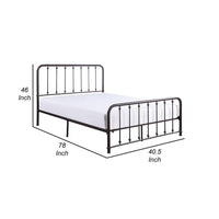 Ken Twin Size Metal Bed, Ball Accents on Vertical Slats, Antique Bronze - BM316853