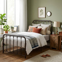 Ken Twin Size Metal Bed, Ball Accents on Vertical Slats, Antique Bronze - BM316853