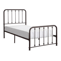 Ken Twin Size Metal Bed, Ball Accents on Vertical Slats, Antique Bronze - BM316853