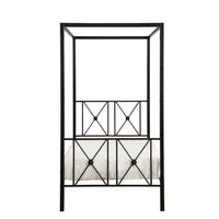 Lone Metal Canopy Bed Twin Size, Square Posts, Platform Base, Modern Black - BM316859