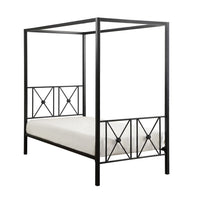 Lone Metal Canopy Bed Twin Size, Square Posts, Platform Base, Modern Black - BM316859