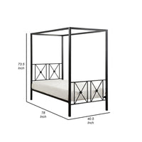 Lone Metal Canopy Bed Twin Size, Square Posts, Platform Base, Modern Black - BM316859