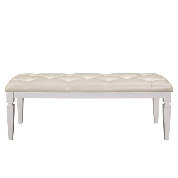 Lura 54 Inch Accent Bench, Button Tufted Foam Faux Leather, White Wood - BM316862