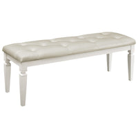 Lura 54 Inch Accent Bench, Button Tufted Foam Faux Leather, White Wood - BM316862