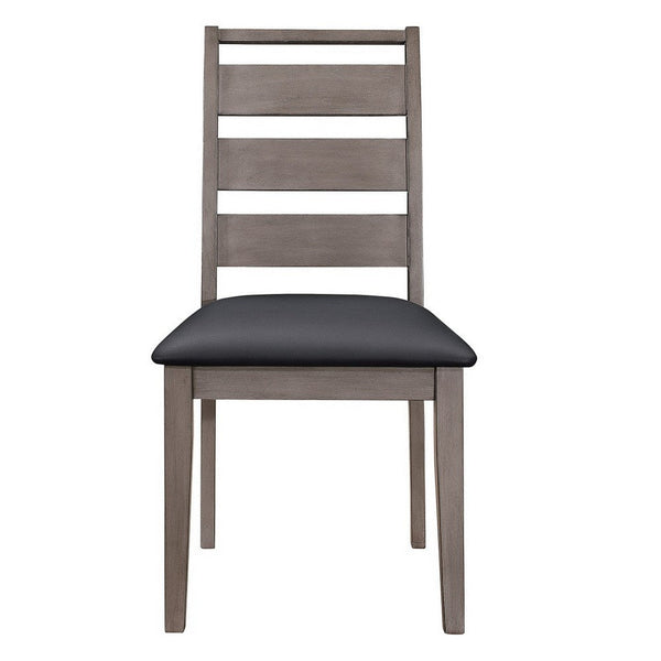 Dereck 24 Inch Set of 2 Side Dining Chairs, Black Faux Leather, Ladder Back - BM316864