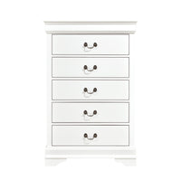 Vele 49 Inch Tall Dresser Chest, 5 Drawers, Brass Tone Metal, White Wood - BM316865