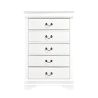 Vele 49 Inch Tall Dresser Chest, 5 Drawers, Brass Tone Metal, White Wood - BM316865