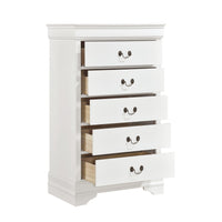 Vele 49 Inch Tall Dresser Chest, 5 Drawers, Brass Tone Metal, White Wood - BM316865