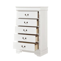 Vele 49 Inch Tall Dresser Chest, 5 Drawers, Brass Tone Metal, White Wood - BM316865