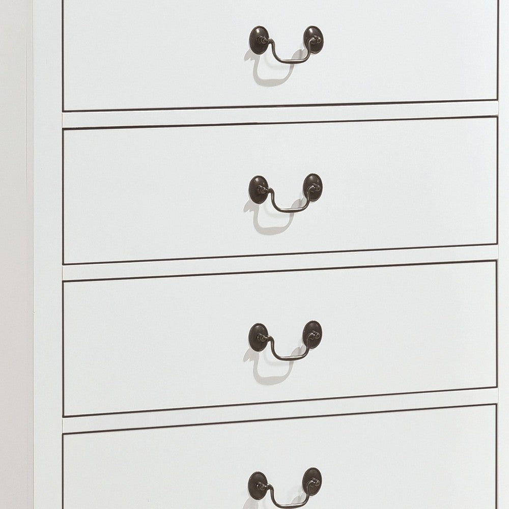 Vele 49 Inch Tall Dresser Chest, 5 Drawers, Brass Tone Metal, White Wood - BM316865
