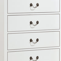 Vele 49 Inch Tall Dresser Chest, 5 Drawers, Brass Tone Metal, White Wood - BM316865
