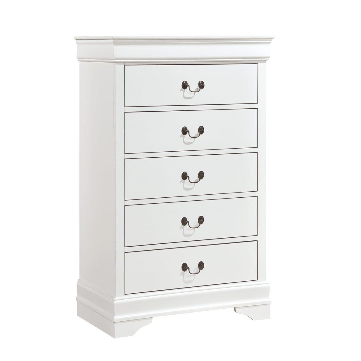 Vele 49 Inch Tall Dresser Chest, 5 Drawers, Brass Tone Metal, White Wood - BM316865