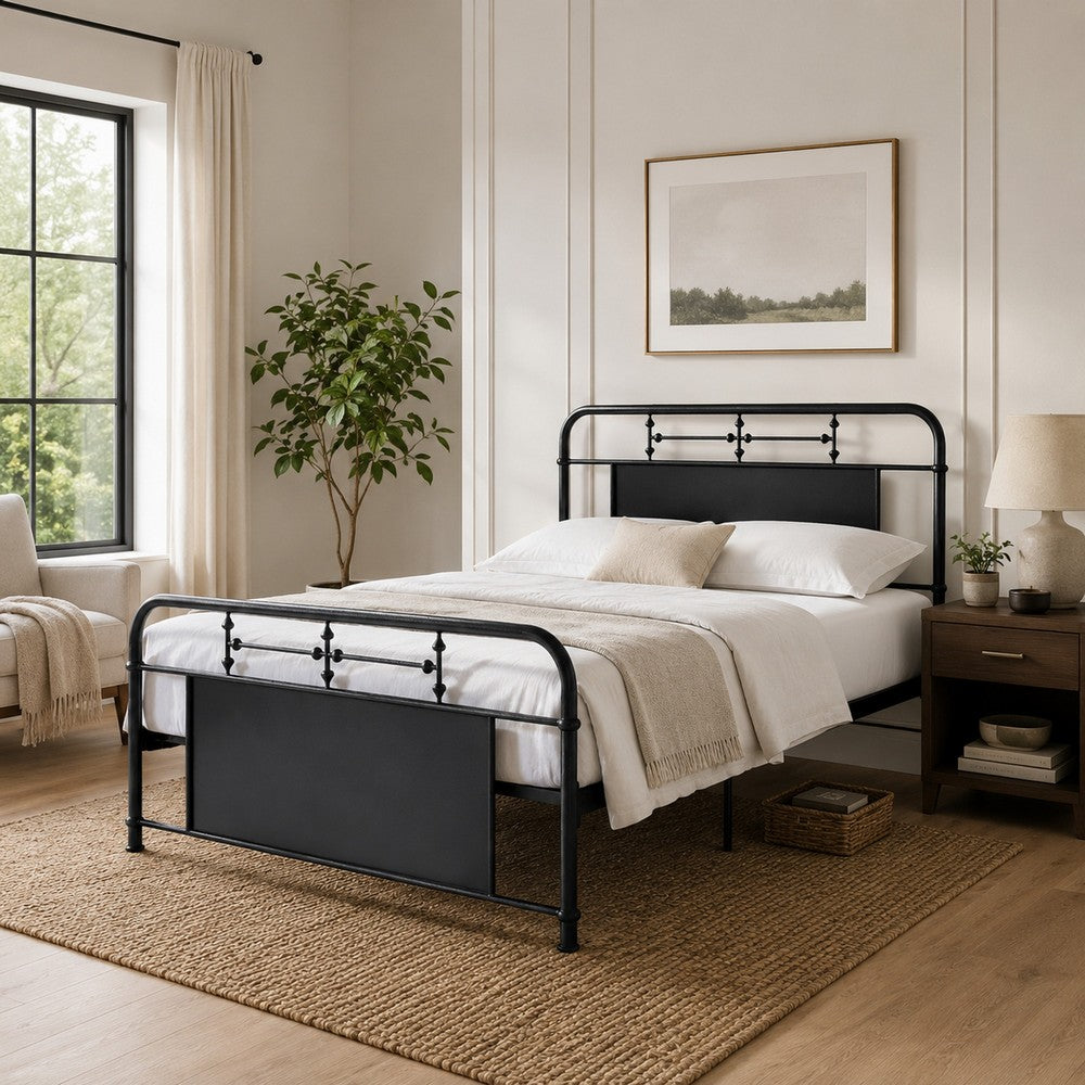 Cardy Full Size Metal Bed, Rounded Profile, Mottled Silver Finish Panels - BM316866