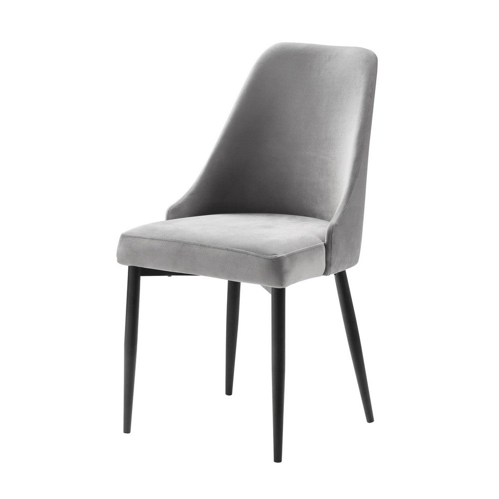 Gene 19 Inch Side Dining Chair, Tall Curved Back, Gray Velvet, Black Metal - BM316871