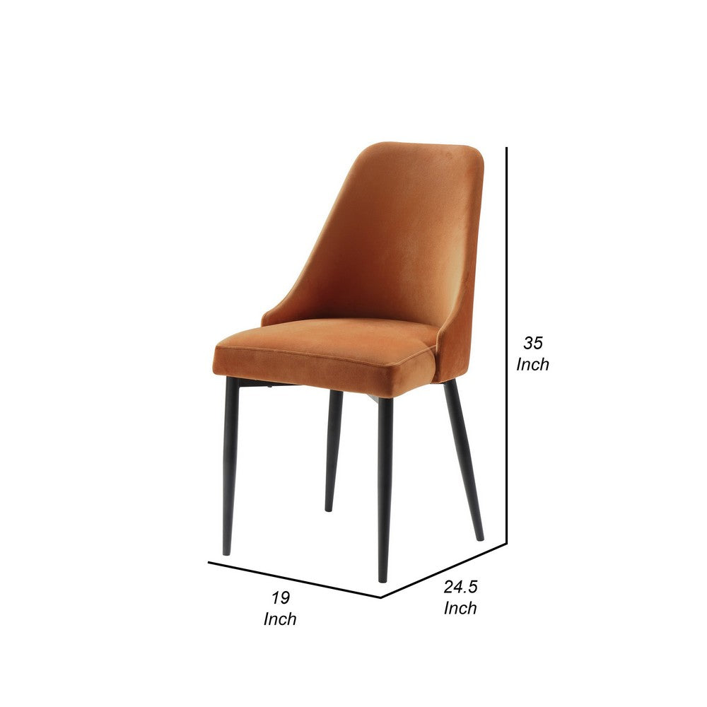 Gene 19 Inch Side Dining Chair, Tall Curved Back, Orange Velvet, Black - BM316872