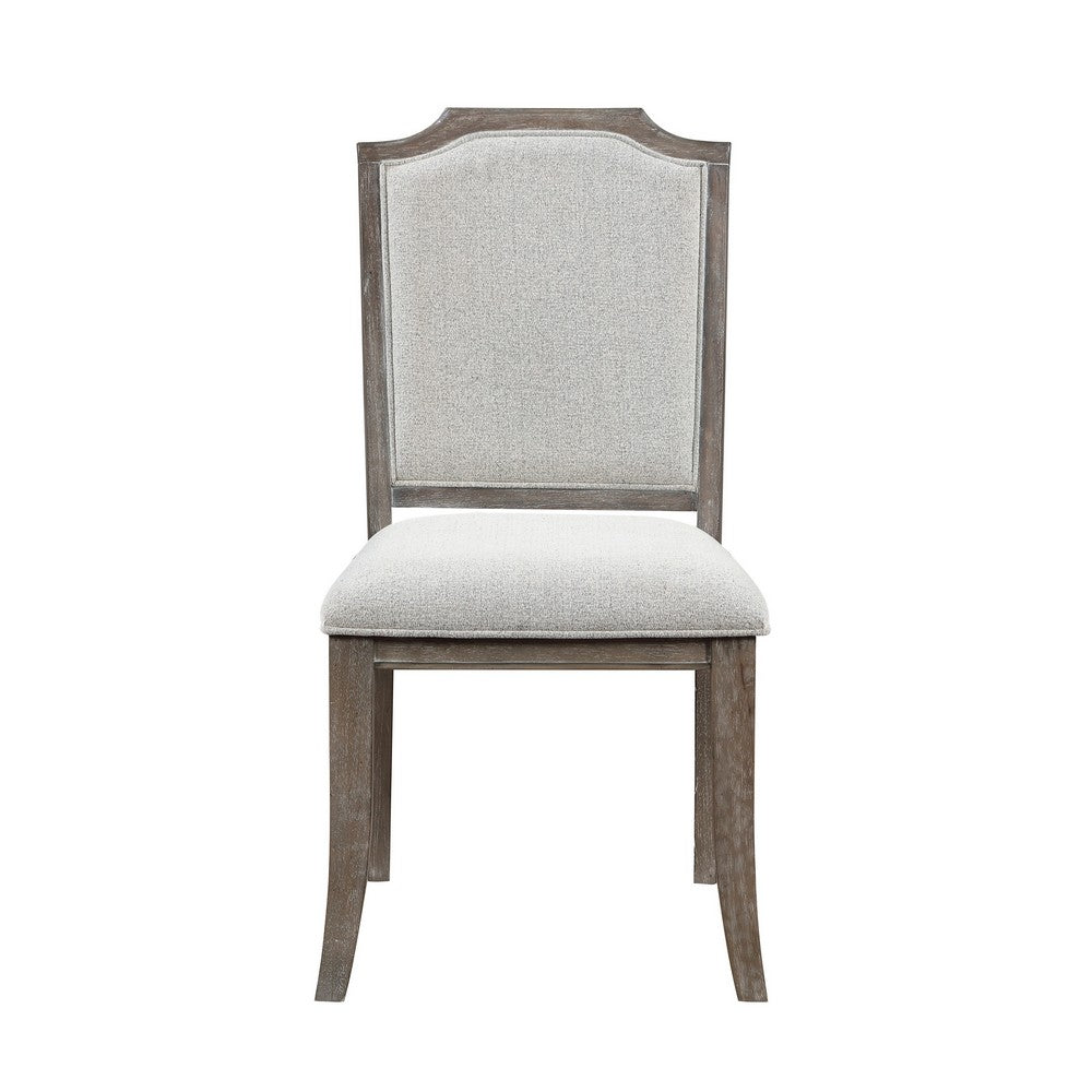 Ney 20 Inch Side Dining Chair, White Chenille Upholstery, Brown Turned Feet - BM316873