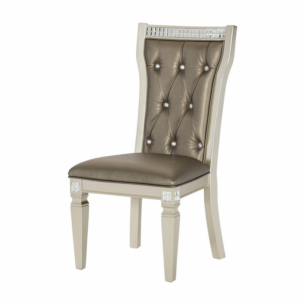 Juhi 21 Inch Side Dining Chair, Mirror Trim Frame, Tufted Gray Faux Leather - BM316875