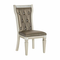 Juhi 21 Inch Side Dining Chair, Mirror Trim Frame, Tufted Gray Faux Leather - BM316875