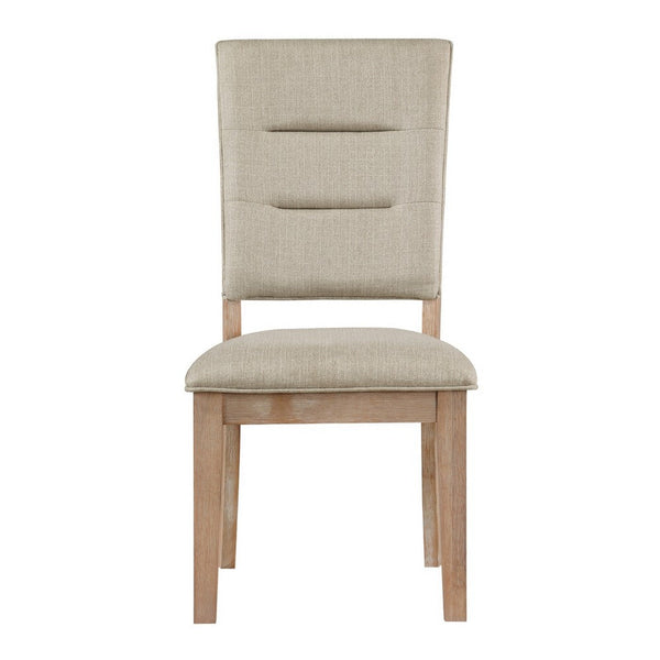 Deen 20 Inch Side Dining Chair, Tufted Ladder Back, Beige Fabric, Acacia - BM316876