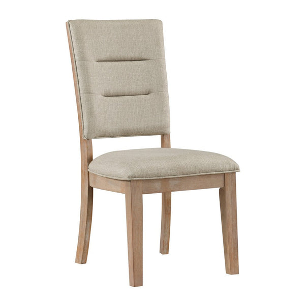 Deen 20 Inch Side Dining Chair, Tufted Ladder Back, Beige Fabric, Acacia - BM316876