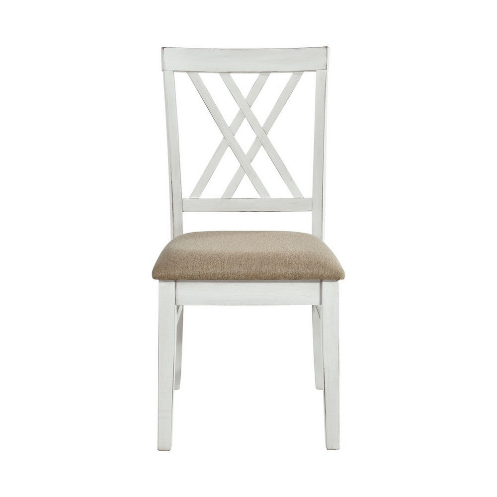 Hyna 19 Inch Side Dining Chair, X Cross Back, Khaki Seat, Farmhouse White - BM316877